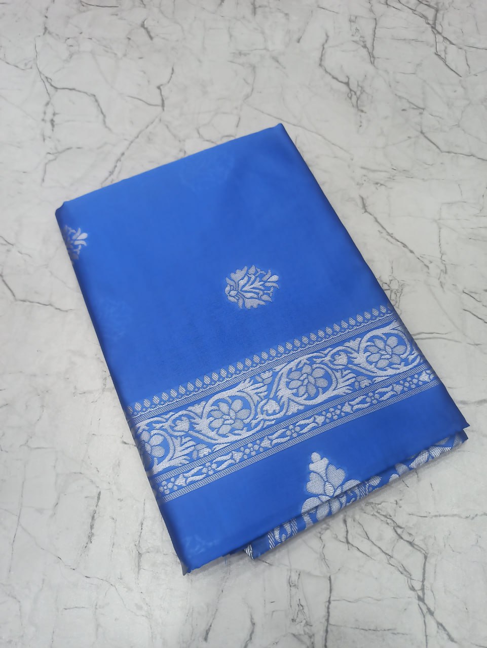 Royal Blue Banarasi Silk Saree with Silver Zari Work