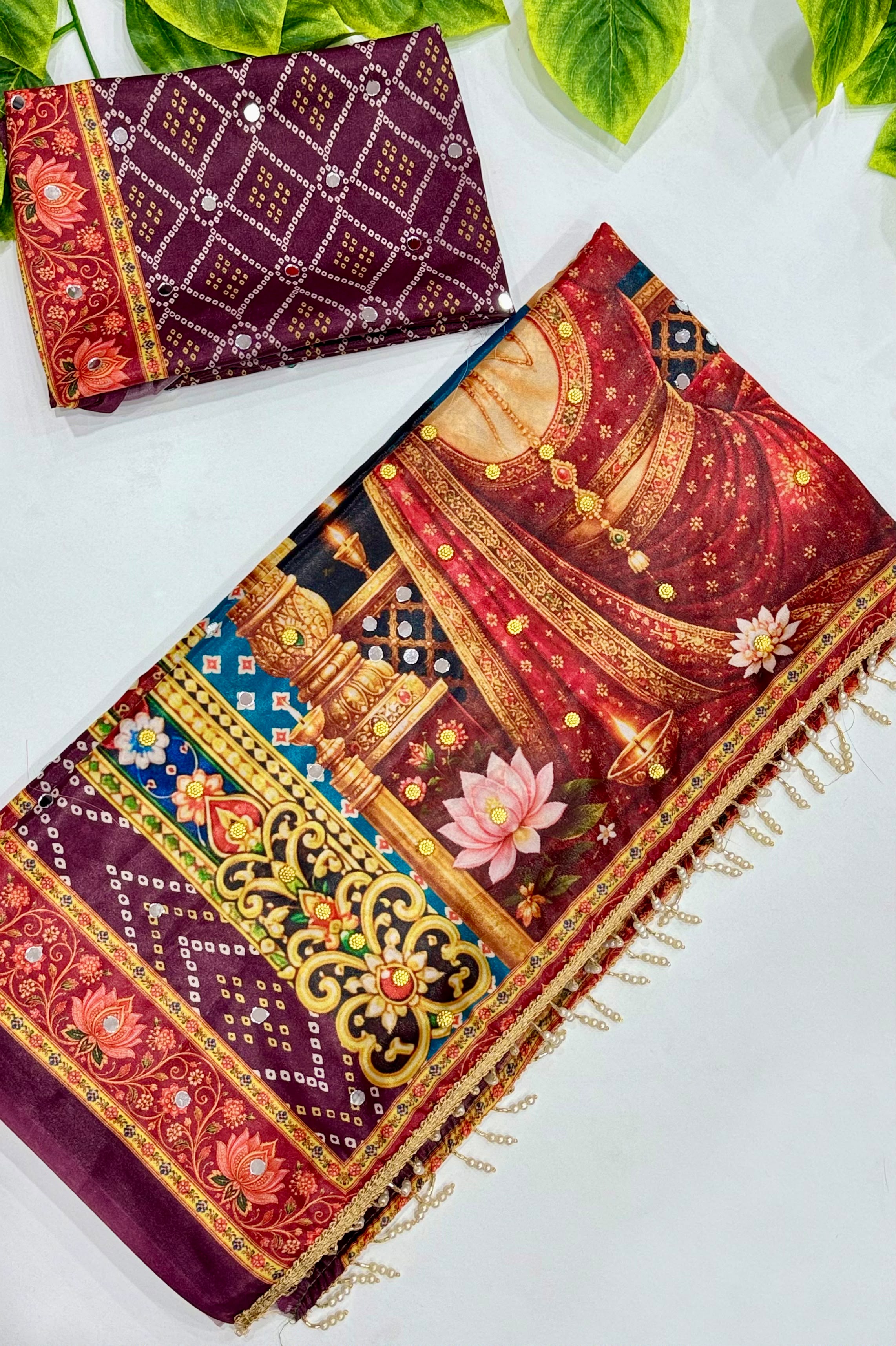 Karva Chauth Special Heavy Shimmer Silk Saree with 2,000 Mirror Work & Designer Pallu with Matching Blouse