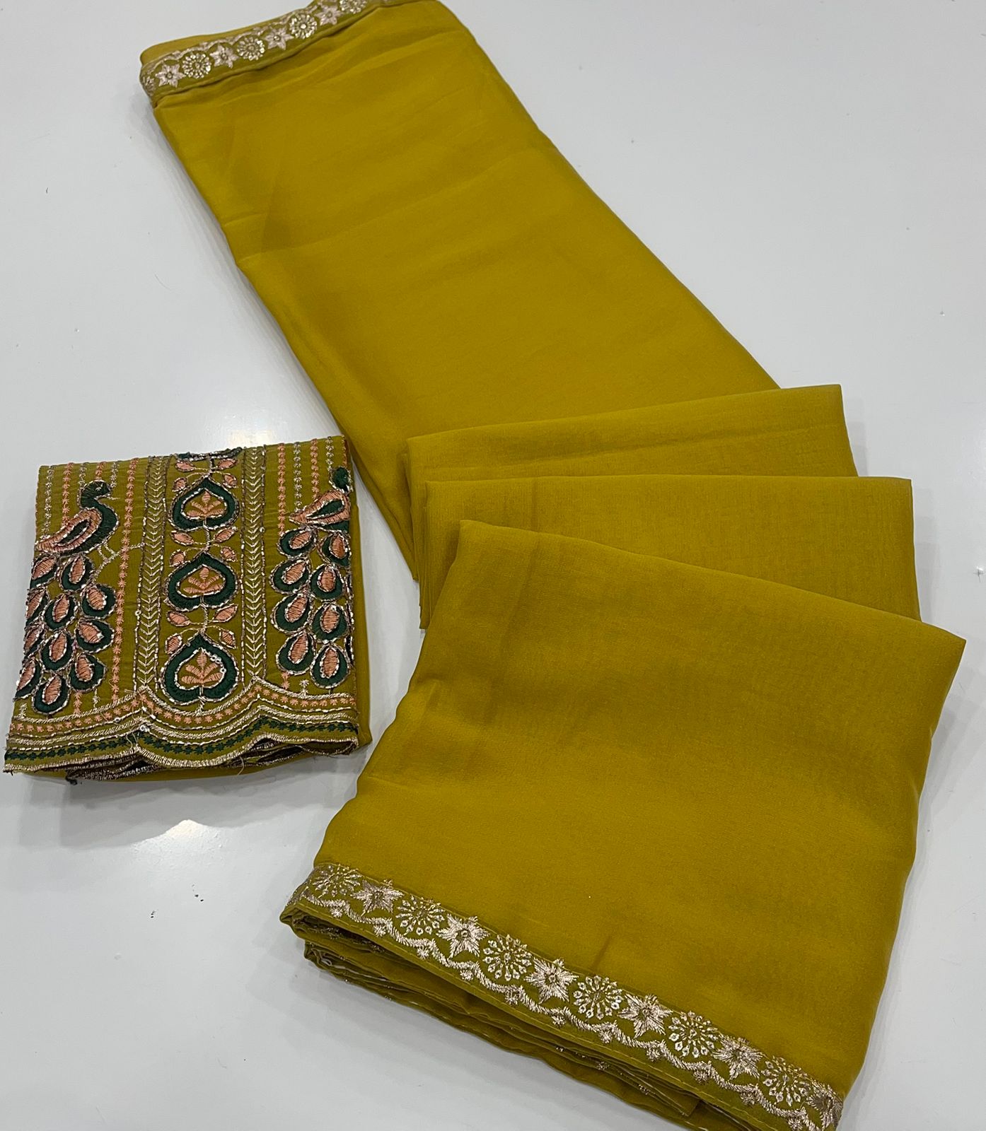 Peacock Bliss Designer Star Georgette Saree with Heavy Embroidered Peacock Blouse