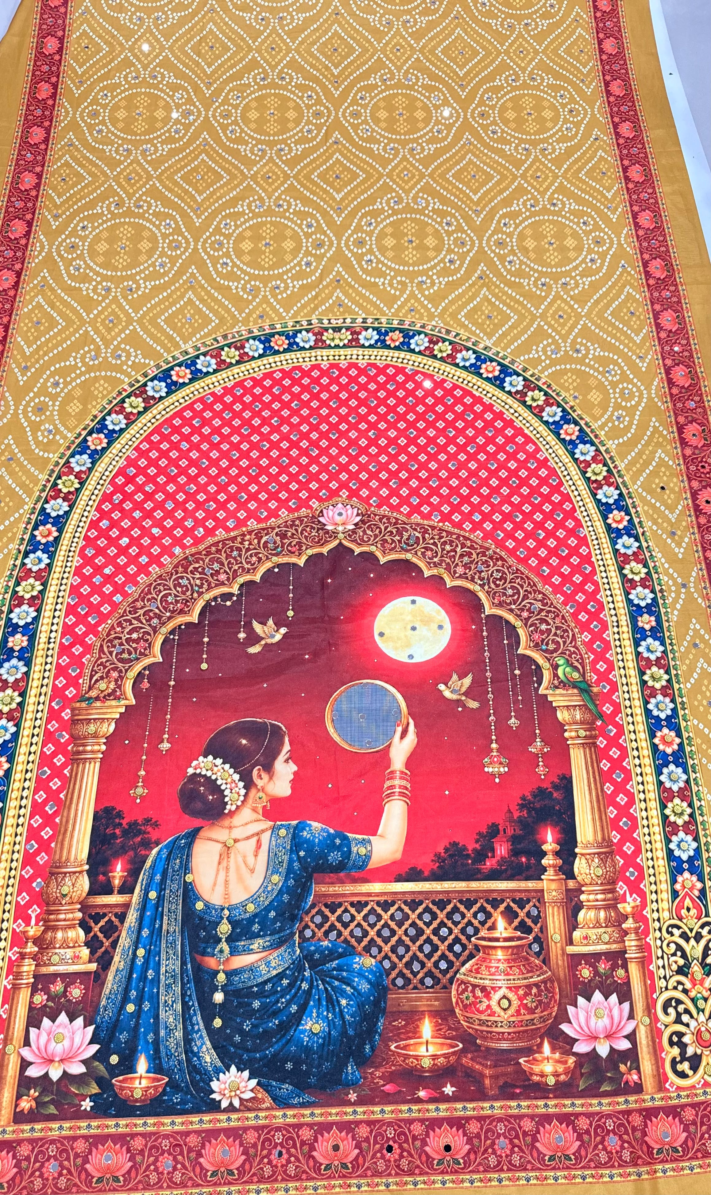 Karva Chauth Special Heavy Shimmer Silk Saree with 2,000 Mirror Work & Designer Pallu with Matching Blouse