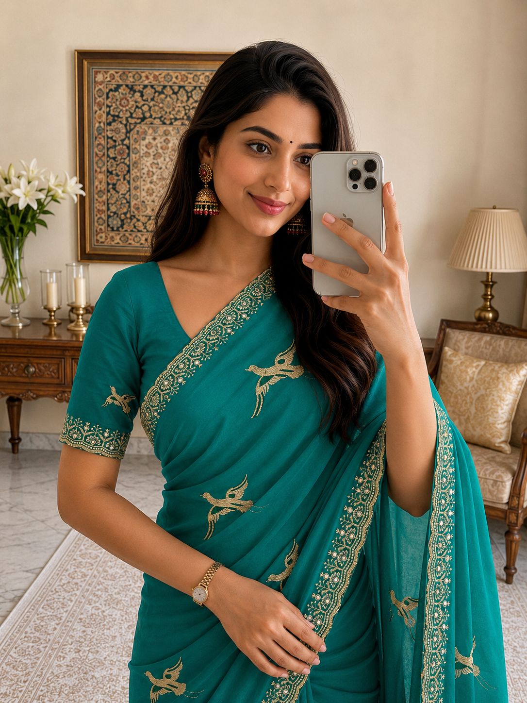 Premium Embroidery & Mirror Work Saree with Designer Blouse
