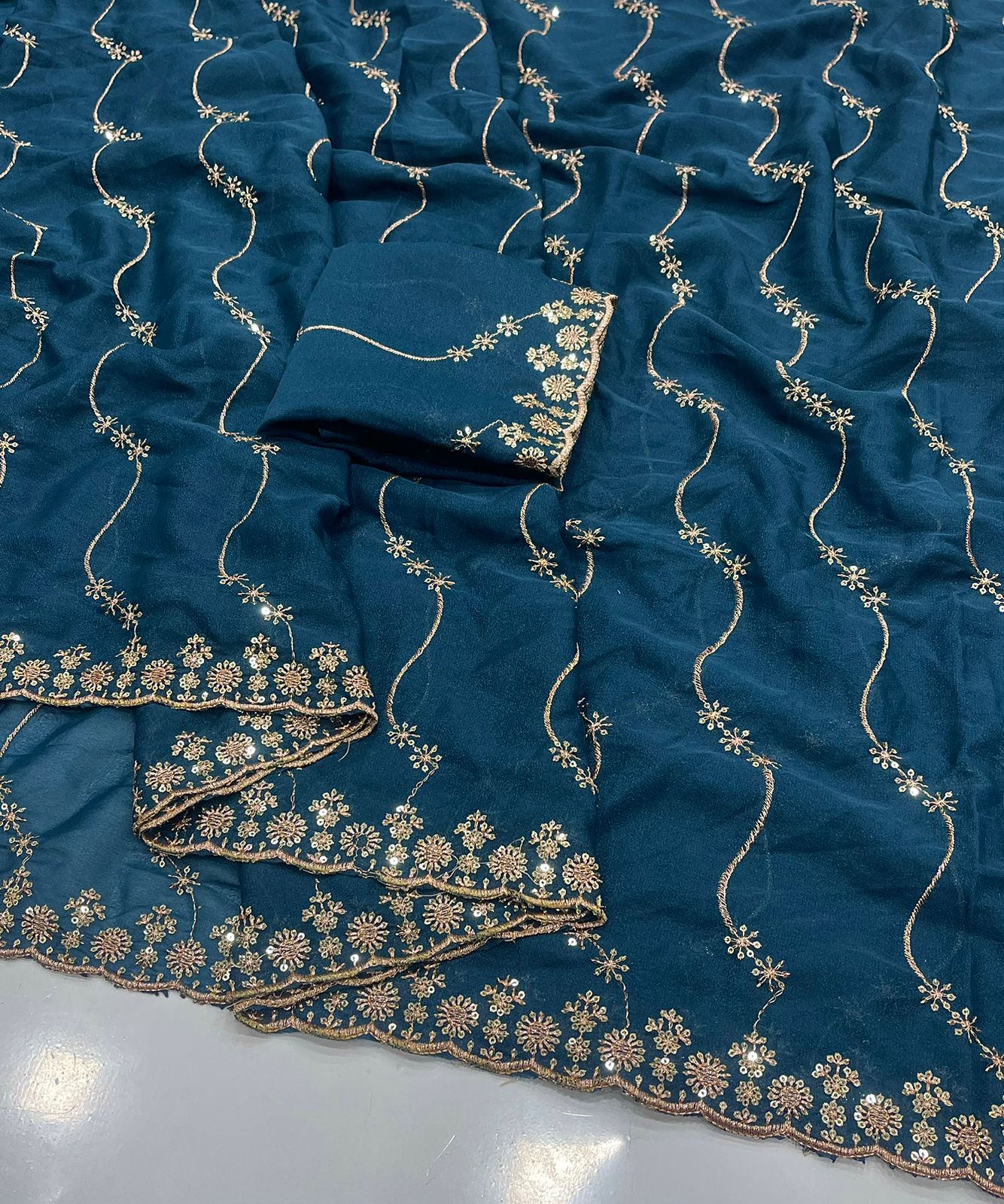 Royal Noor Star Georgette Saree with Multi Embroidered Sequins Work | Designer Party Wear Saree