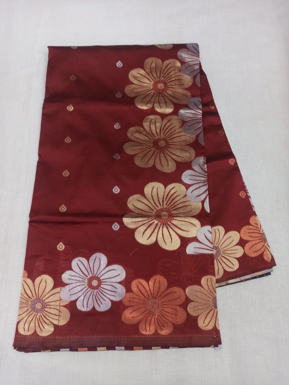 Maroon Floral Printed Silk Blend Saree with Blouse