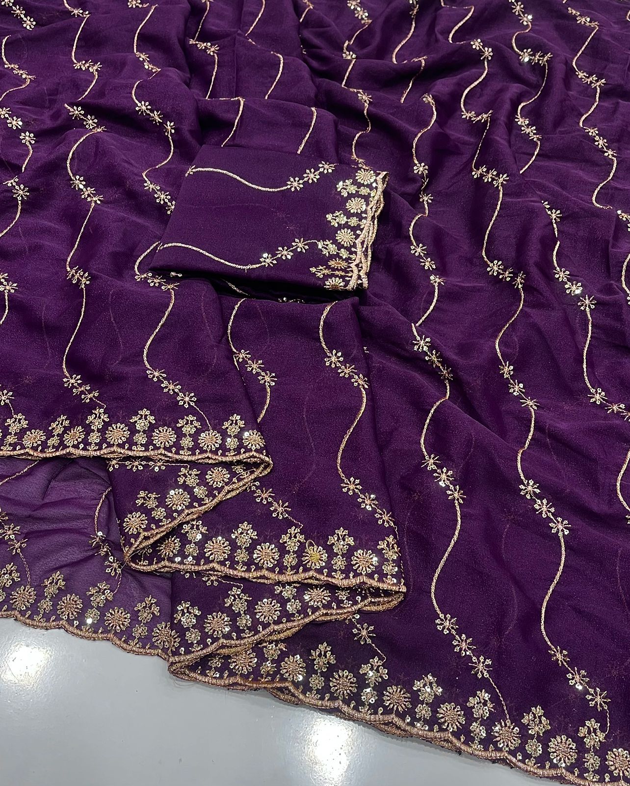 Royal Noor Star Georgette Saree with Multi Embroidered Sequins Work | Designer Party Wear Saree