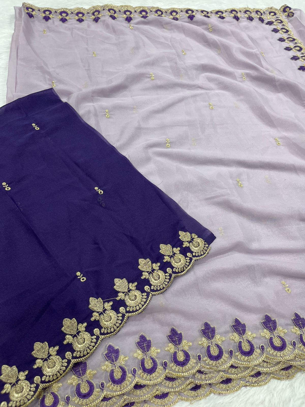 Kalash Premium Star Georgette Embroidered Saree with Designer Border & Running Blouse