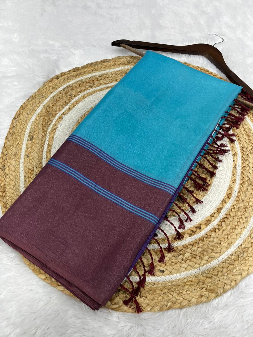 Women's Premium Shiny Saree with Contrast Border & Tassel Pallu | Elegant Party Wear Saree