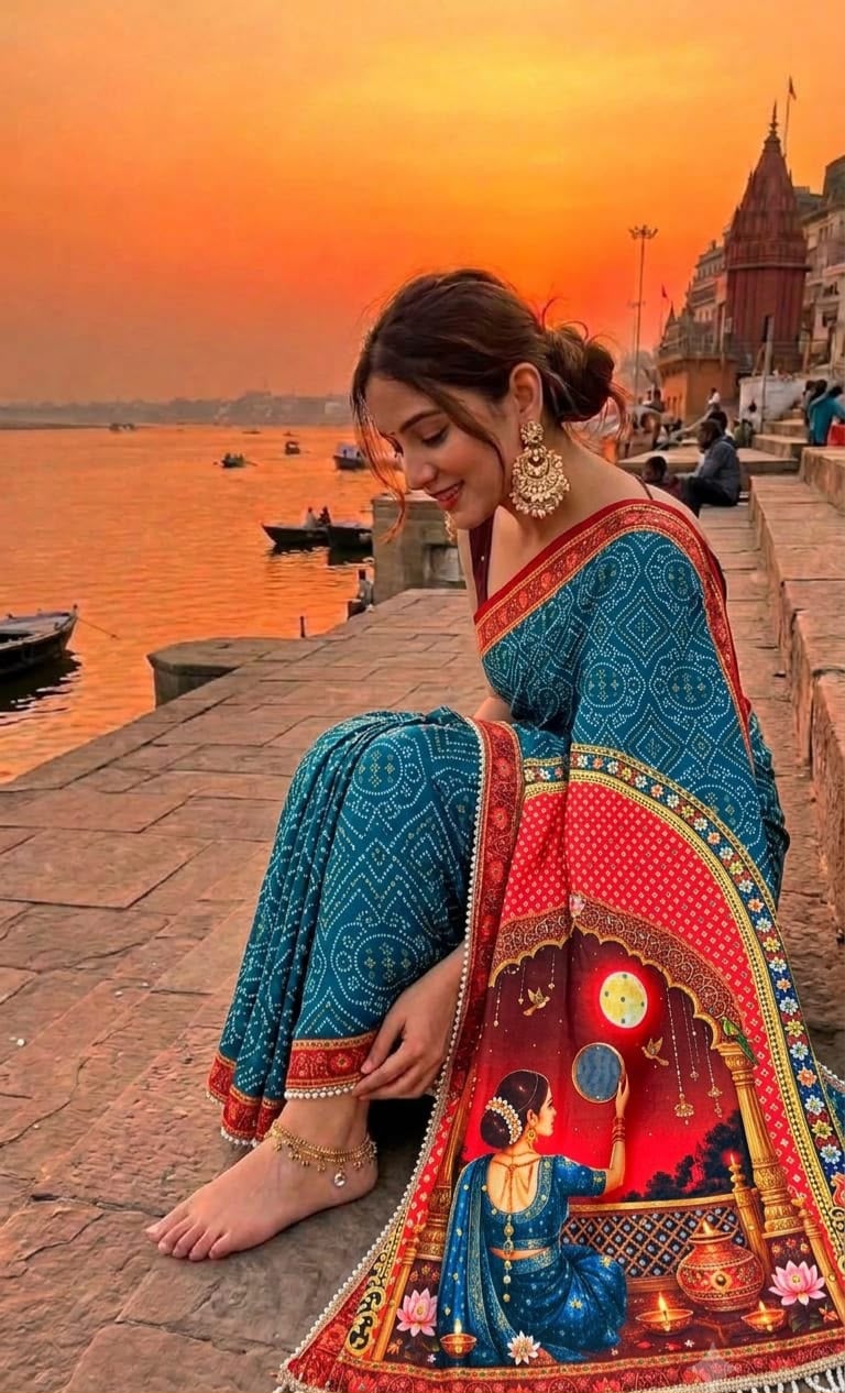 Karva Chauth Special Heavy Shimmer Silk Saree with 2,000 Mirror Work & Designer Pallu with Matching Blouse