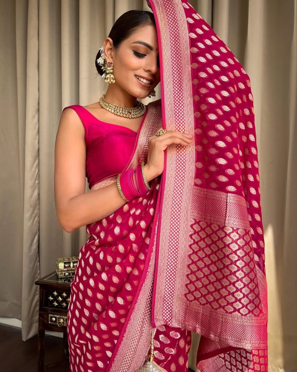 Banarasi Silk Saree with Zari Work Pink
