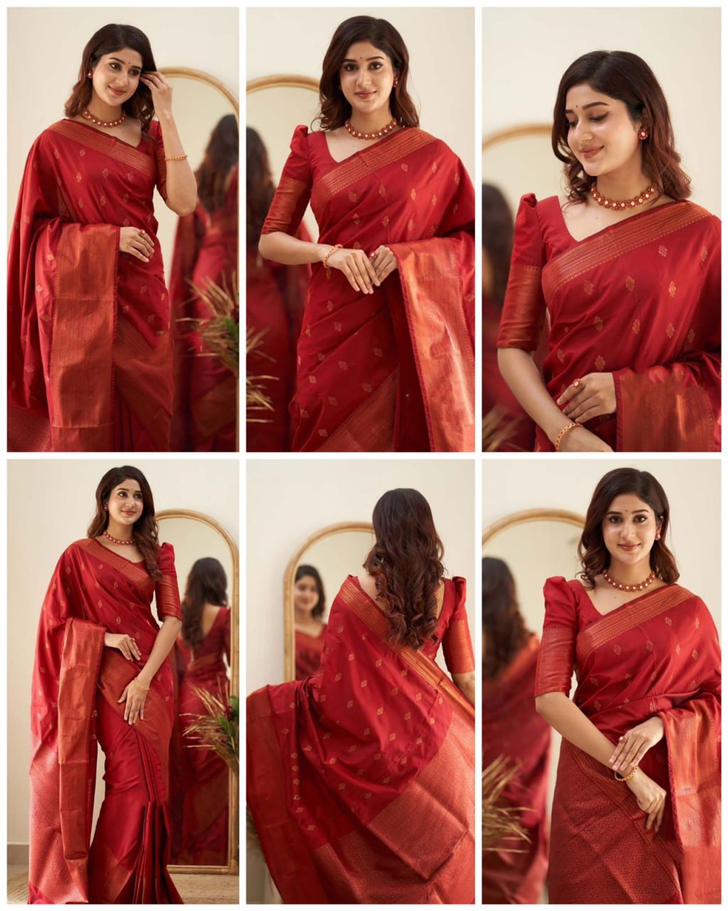 Elegant Red Silk Saree with Golden Border and Zari Work