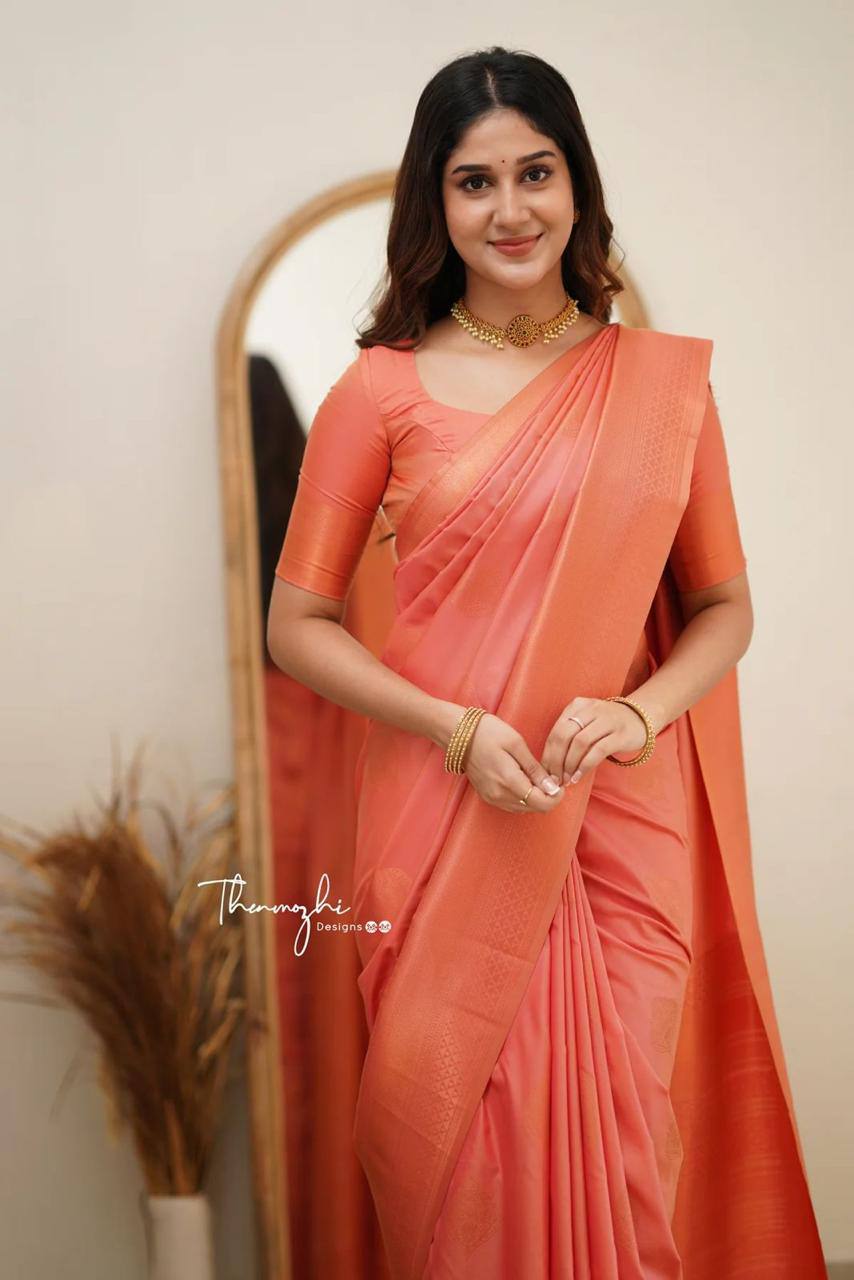 Elegant Peach Silk Saree with Matching Blouse