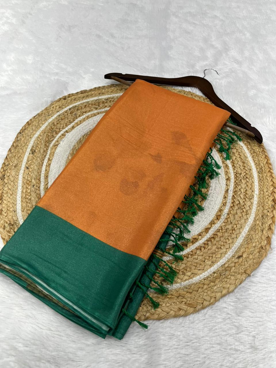 Women's Premium Shiny Saree with Contrast Border & Tassel Pallu | Elegant Party Wear Saree
