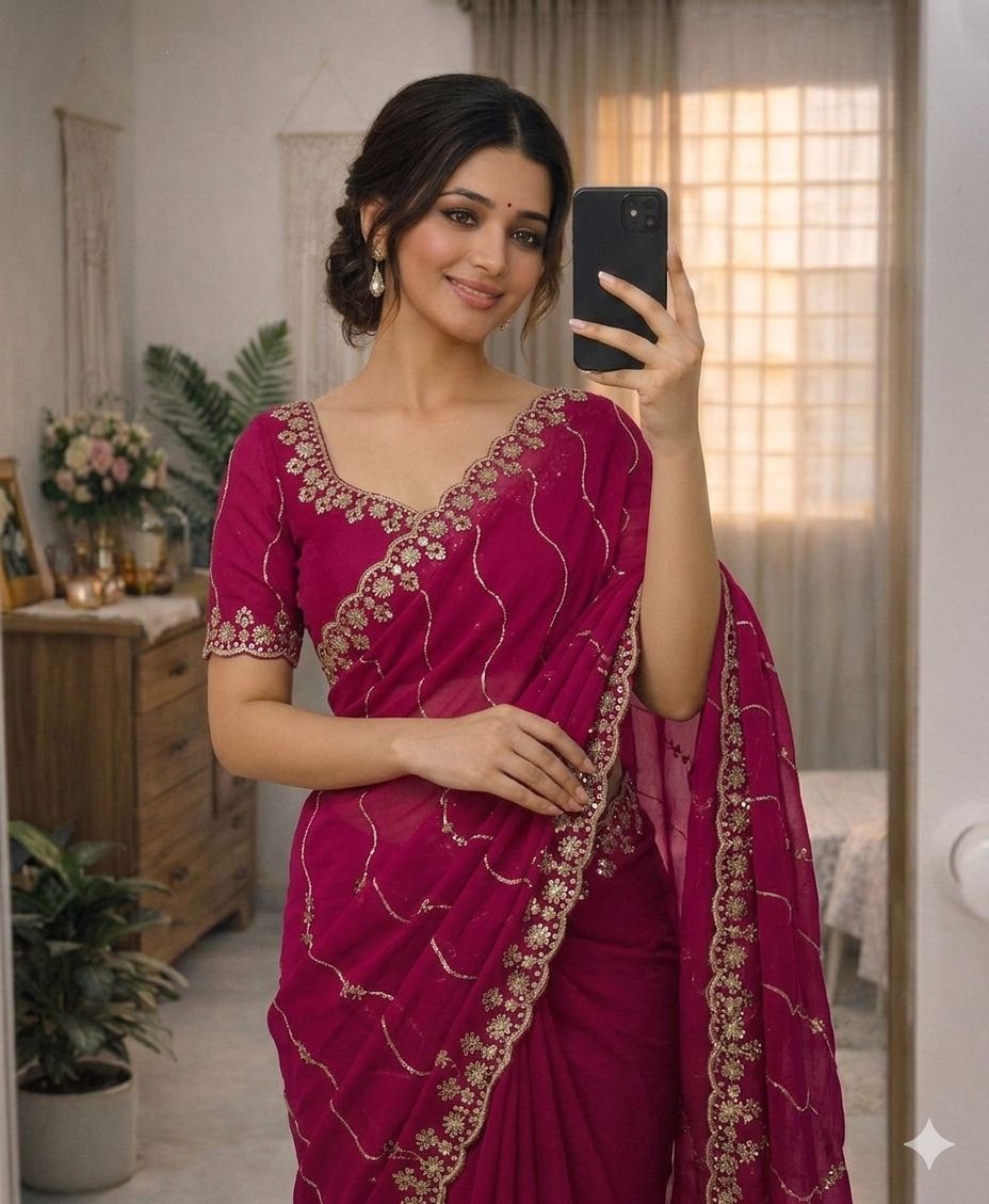 Royal Noor Star Georgette Saree with Multi Embroidered Sequins Work | Designer Party Wear Saree