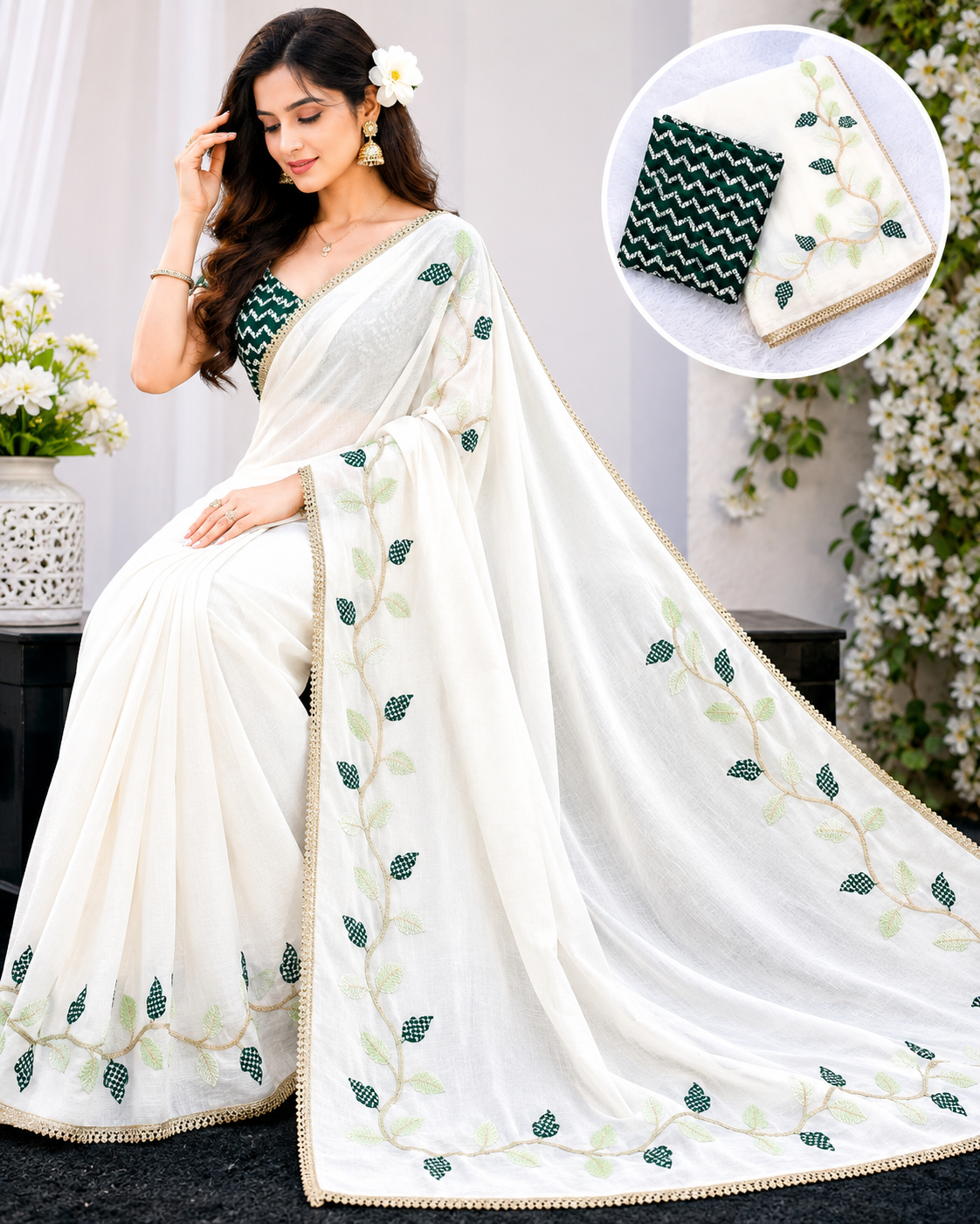 Women's Pure Soft Silk Saree | Floral Thread Work Border Saree | Elegant Party Wear Saree with Satin Silk Digital Print Blouse