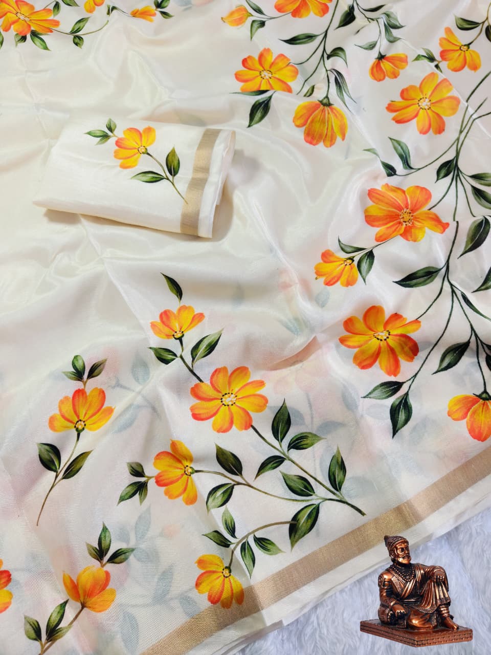 Sun Flower Masakali Blooming Saree with Floral Print & Gola Zari Border
