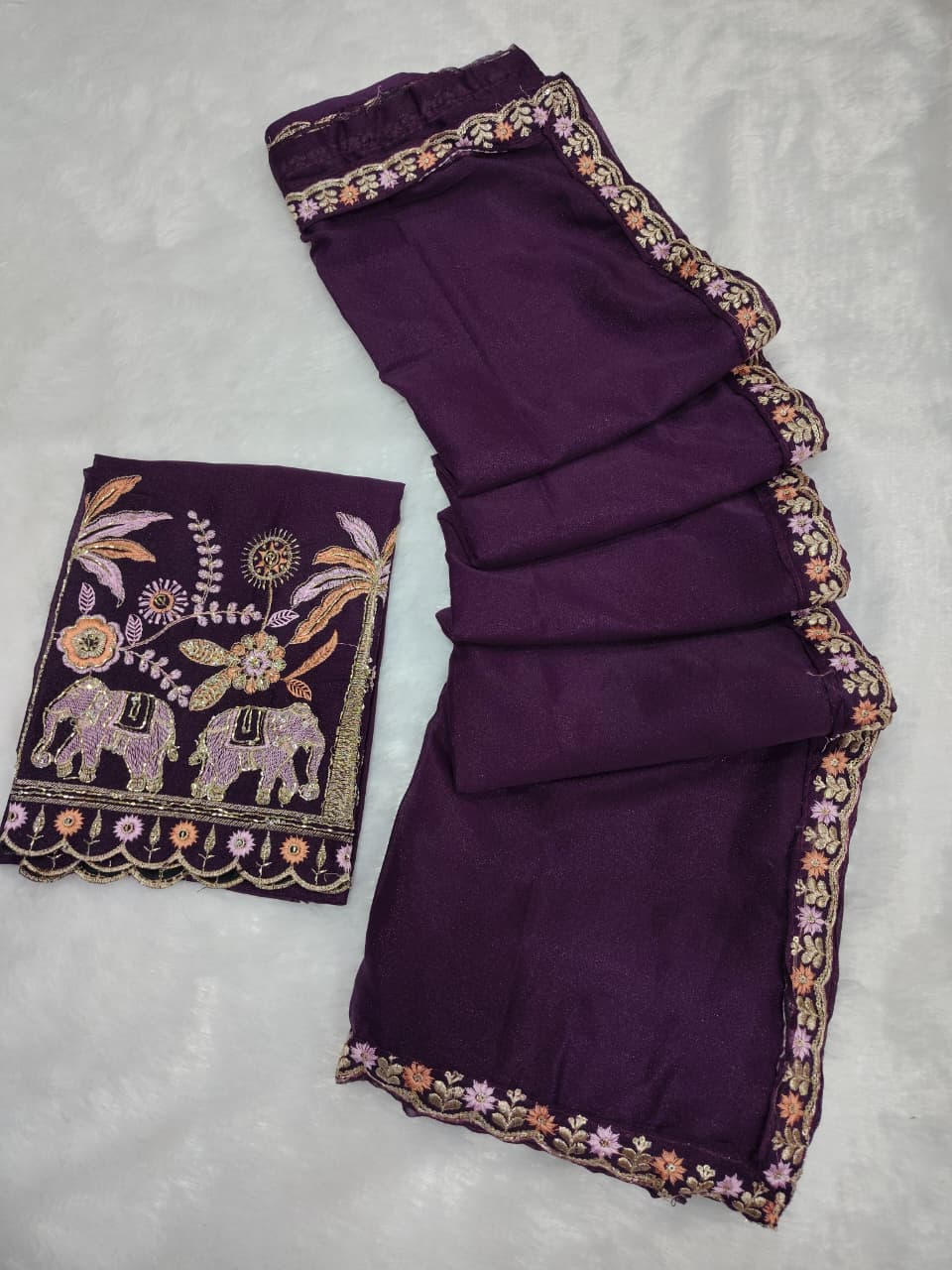Royal Elephant Art Embroidered Saree with Designer Blouse