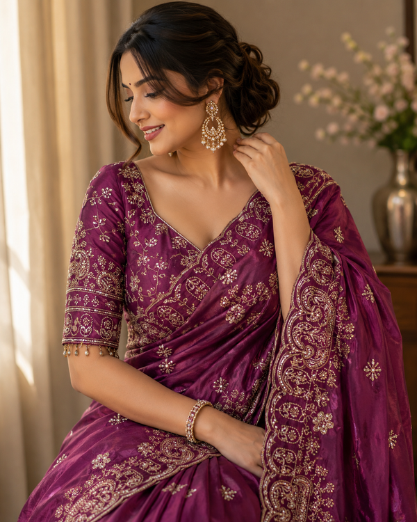 Women's Pure Fendy Satin Silk Sequence Butti