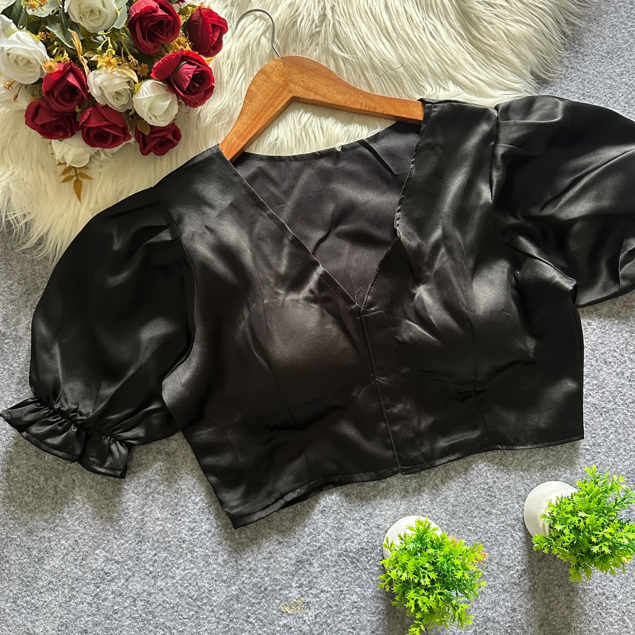 Pure Malai Satin Padded Designer Blouse – Open Back | Free Size 38–42