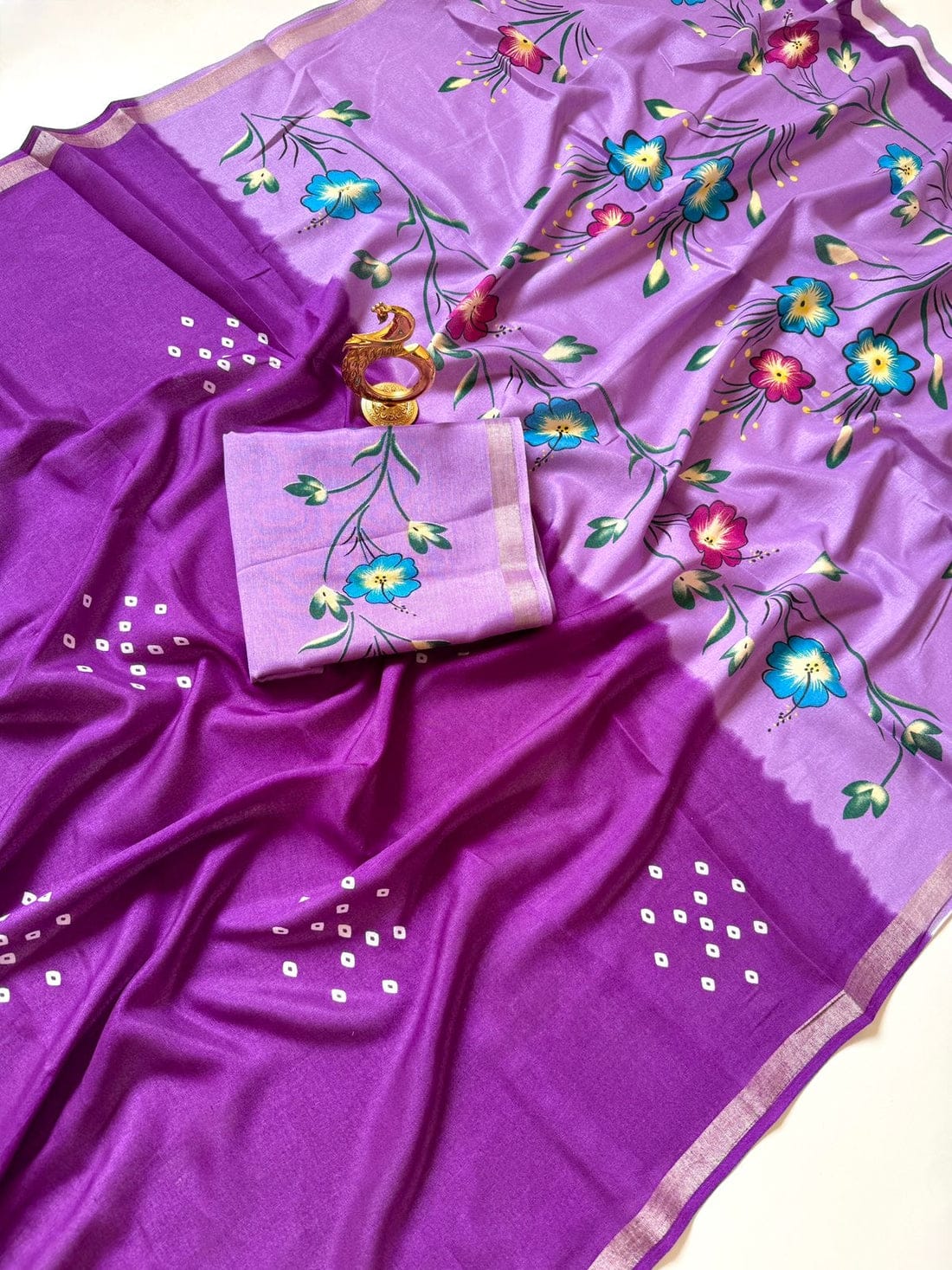 Women's Premium Mulmul Printed Saree with Floral Print Design & Running Blouse