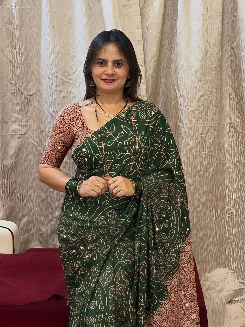 Aaina Vol 4 Satin Viscose Saree with Ethnic Ajrak Print & Mirror Work