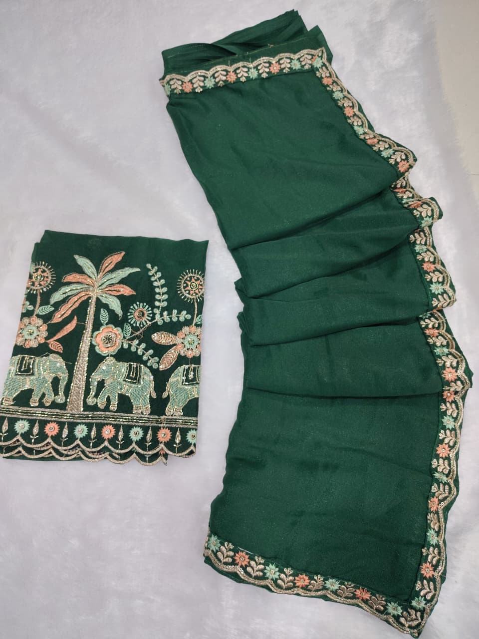 Royal Elephant Art Embroidered Saree with Designer Blouse