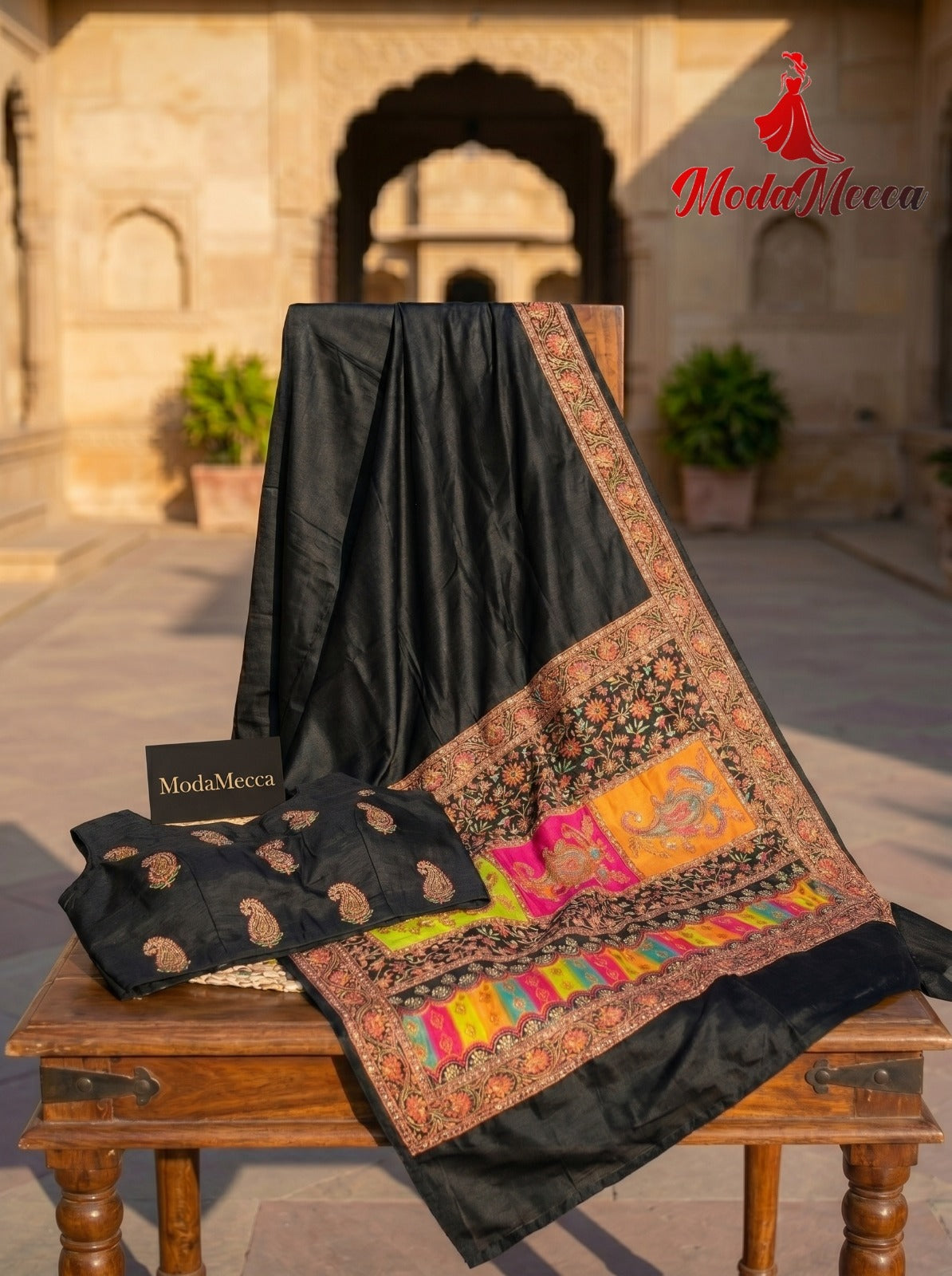 Women's Premium Black Designer Saree with Paisley Digital Print & Floral Border | Festive Party Wear Saree