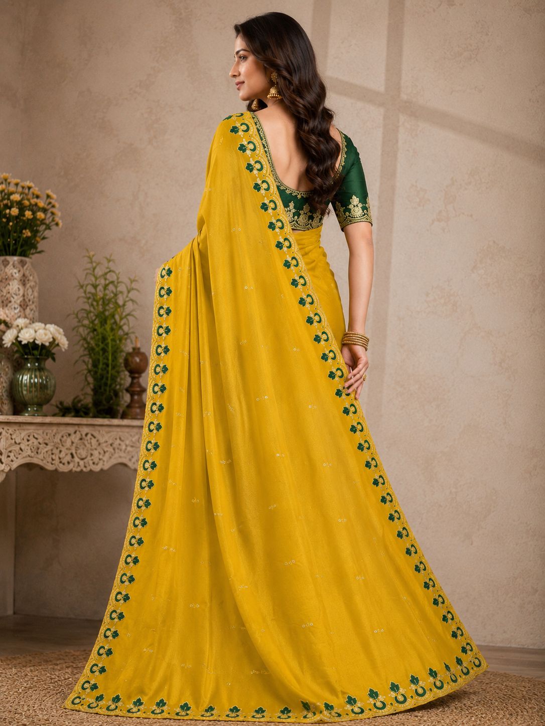Kalash Premium Star Georgette Embroidered Saree with Designer Border & Running Blouse