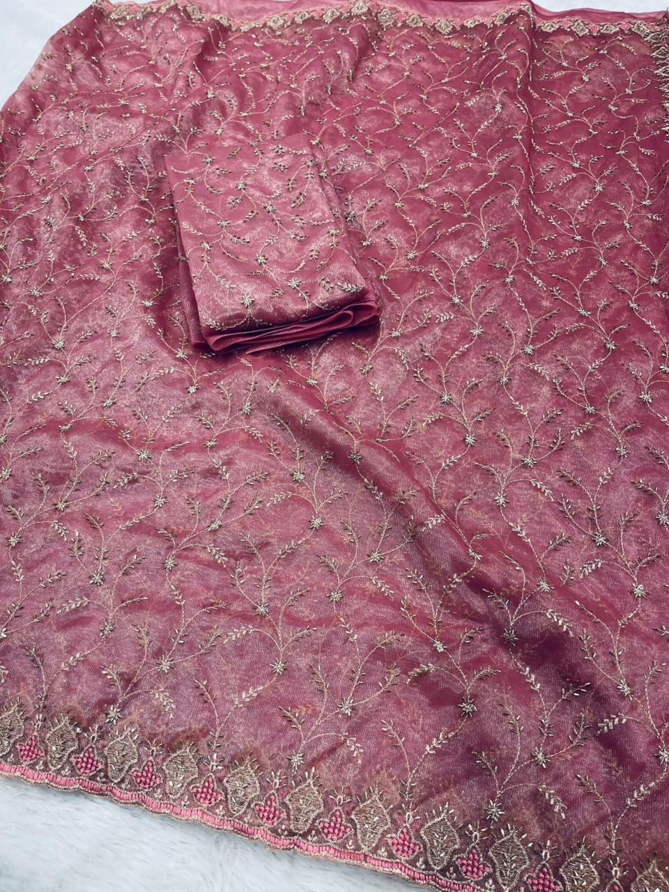 Premium Twill Net Embroidered Saree with Designer Blouse | Wedding & Party Wear Collection
