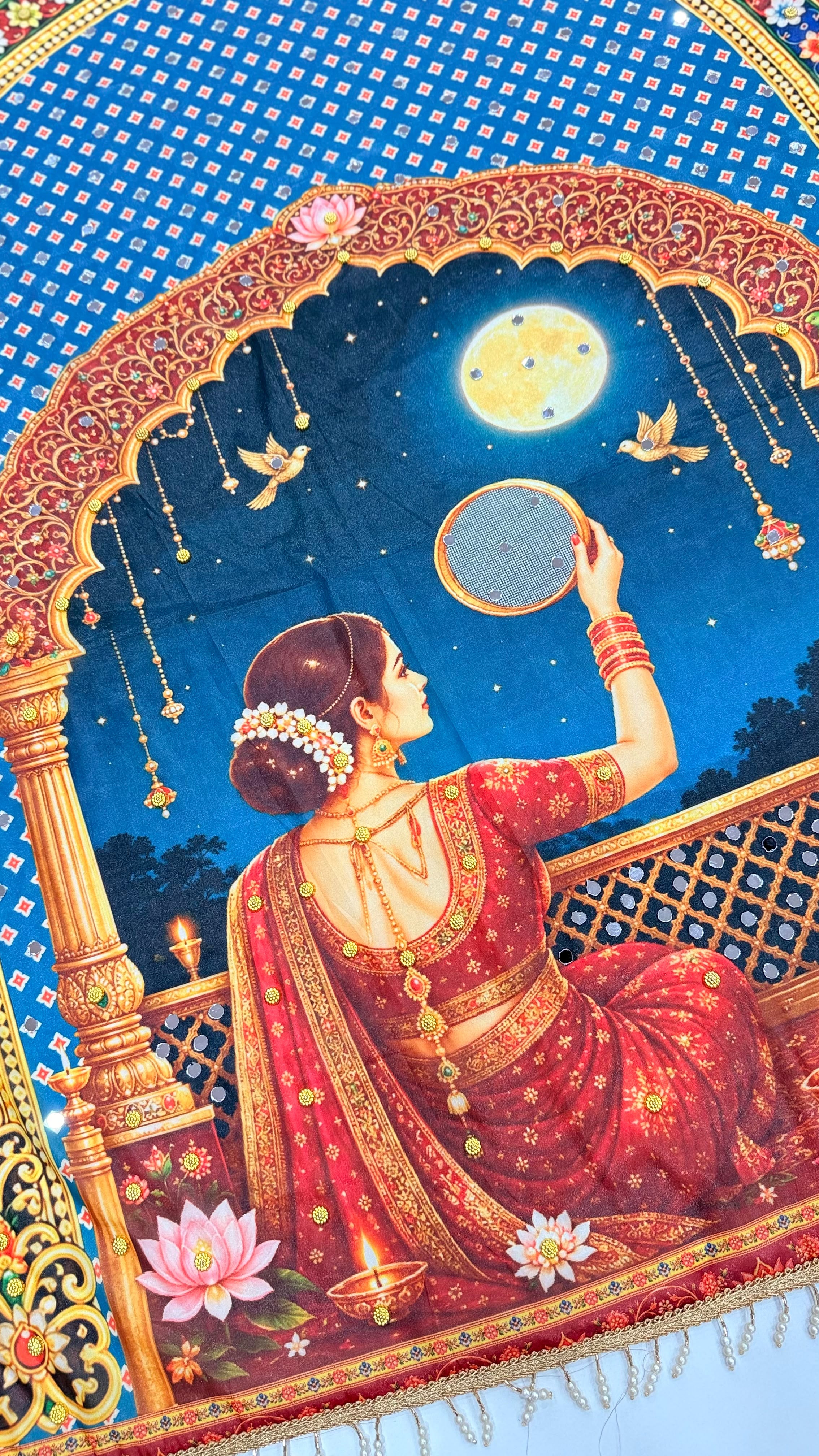 Karva Chauth Special Heavy Shimmer Silk Saree with 2,000 Mirror Work & Designer Pallu with Matching Blouse