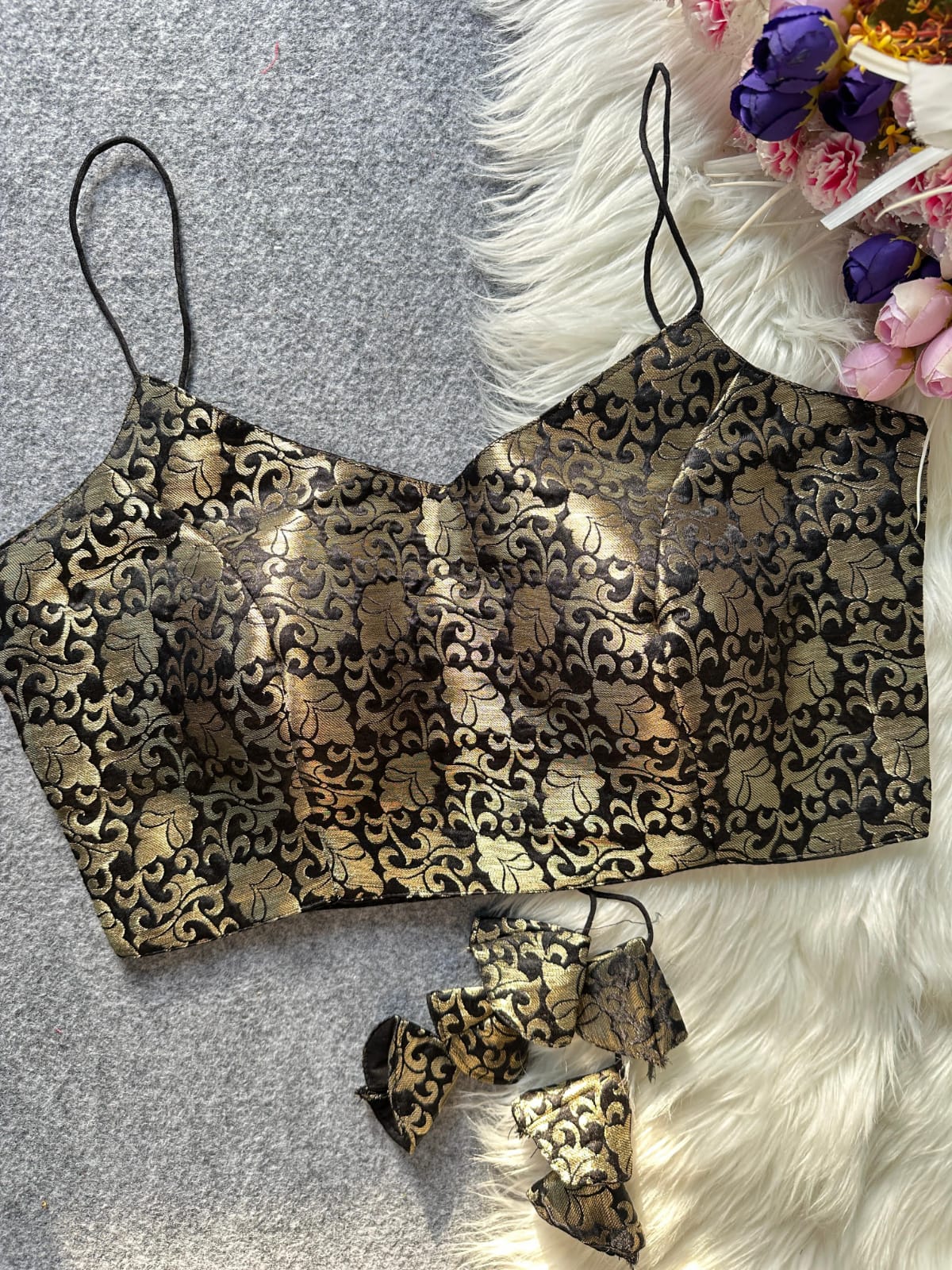 Pure Jacquard Silk Heavy Padded Partywear Blouse – Back Open | 38–42