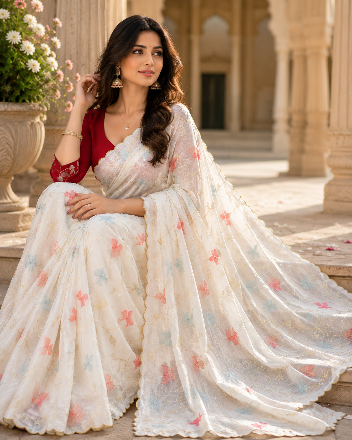 Women's Premium Vichitra Silk Embroidered Saree with Contrast Cotton Silk Blouse | Festive & Wedding Wear