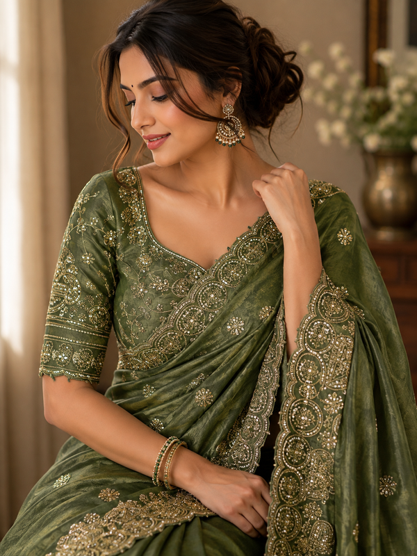 Women's Pure Fendy Satin Silk Sequence Butti
