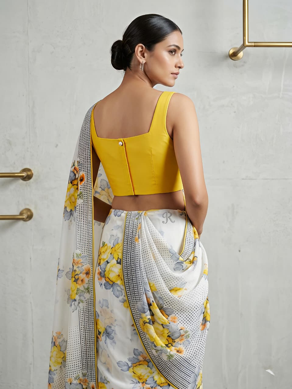 Heavy Blooming Faux Georgette Saree with Multicolor Floral Print & Matching Blouse