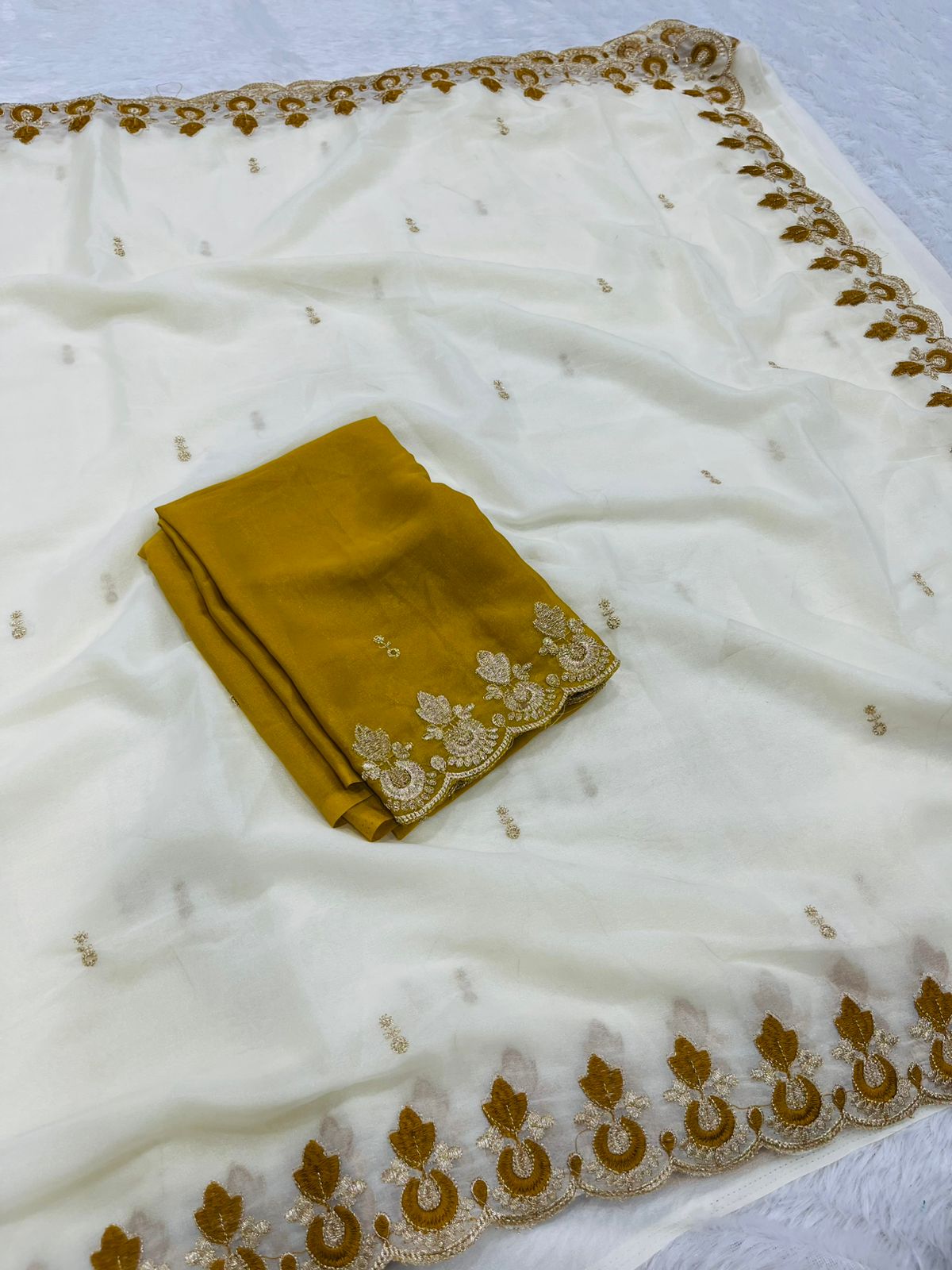 Kalash Premium Star Georgette Embroidered Saree with Designer Border & Running Blouse