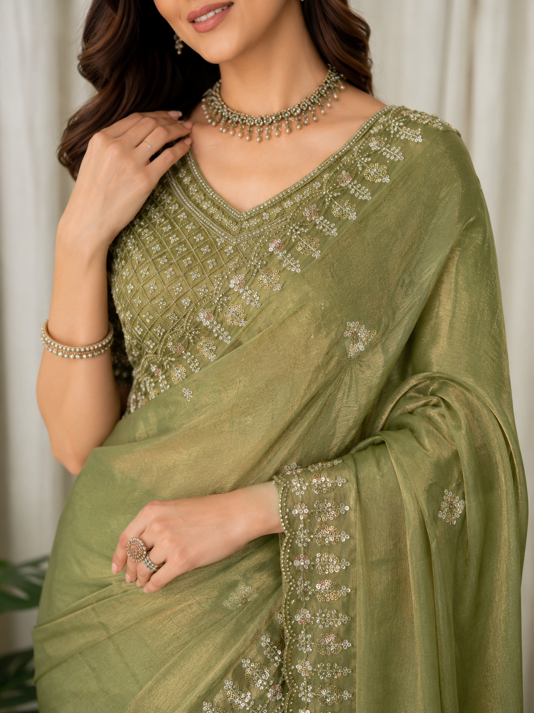 Women's Premium Shimmer Silk Embroidered Saree with Designer Blouse | Party & Festive Wear