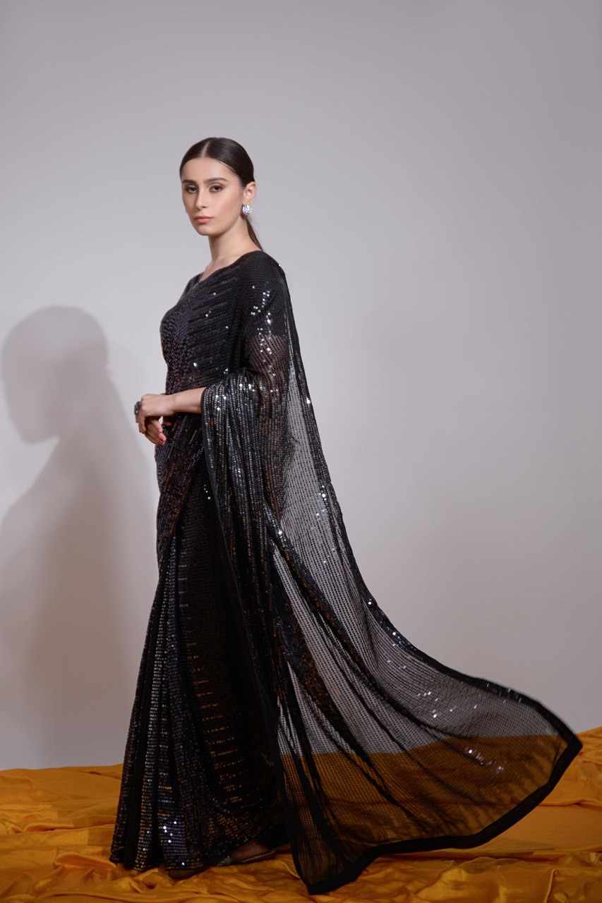 NC 5245 Black Sequin Designer Saree | Shri Kriday Clothing Party Wear