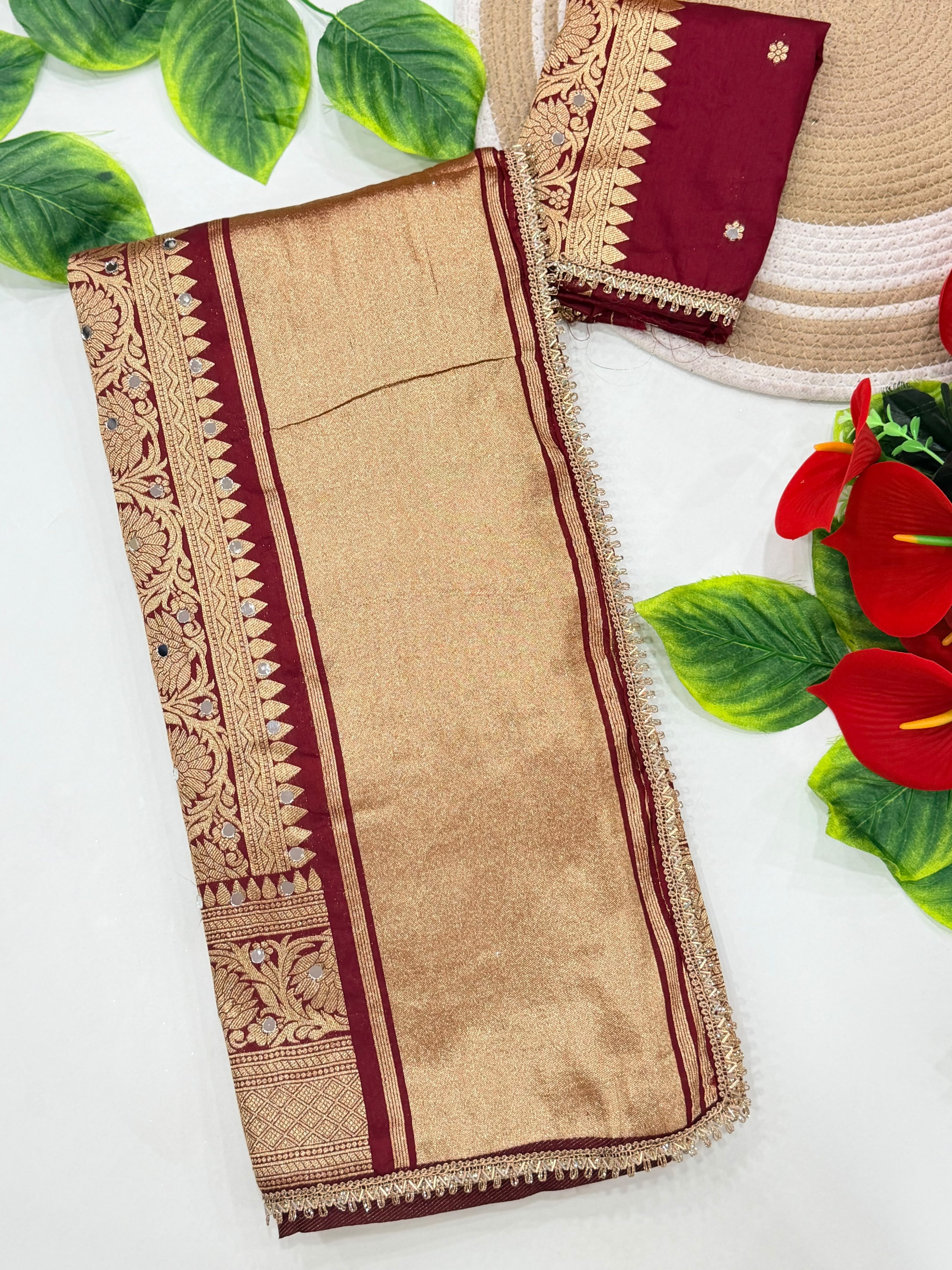 Karva Chauth Special Heavy Pure Silk Saree with Mirror Work & Designer Zari Border