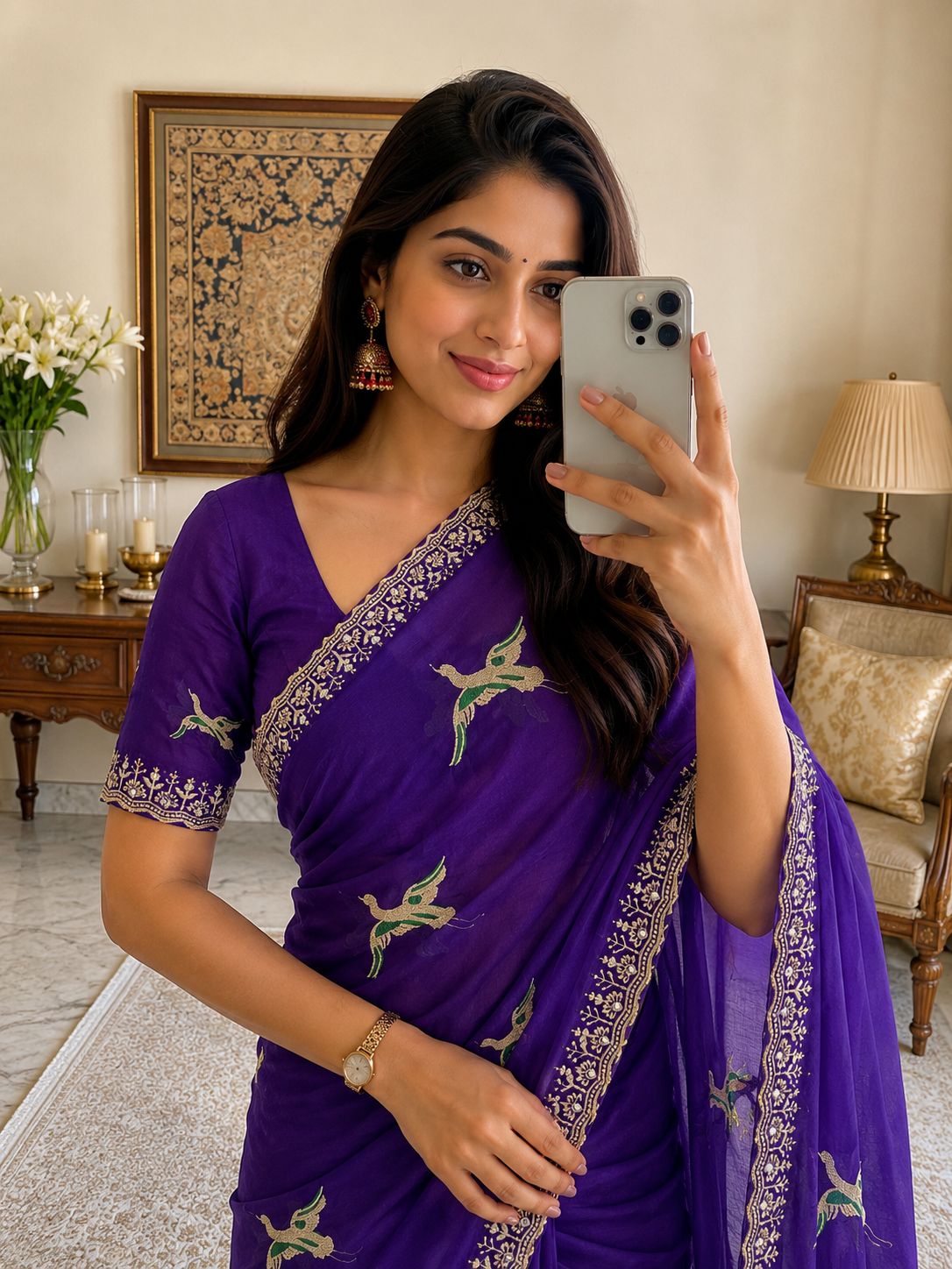 Premium Embroidery & Mirror Work Saree with Designer Blouse
