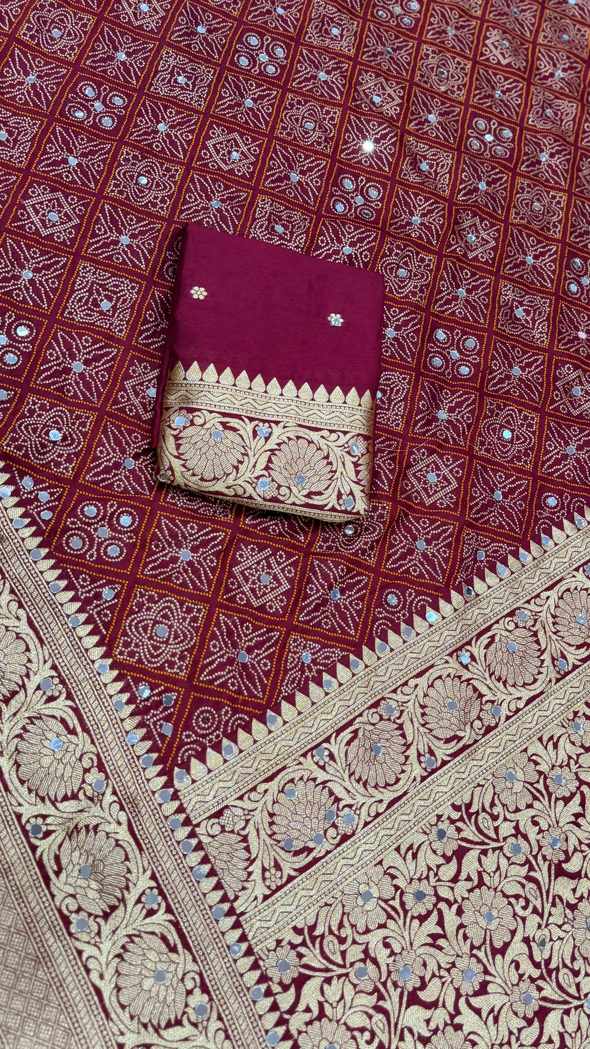 Karva Chauth Special Heavy Pure Silk Saree with Mirror Work & Designer Zari Border