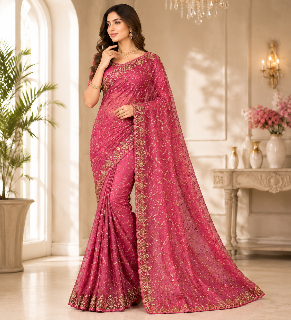 Premium Twill Net Embroidered Saree with Designer Blouse | Wedding & Party Wear Collection