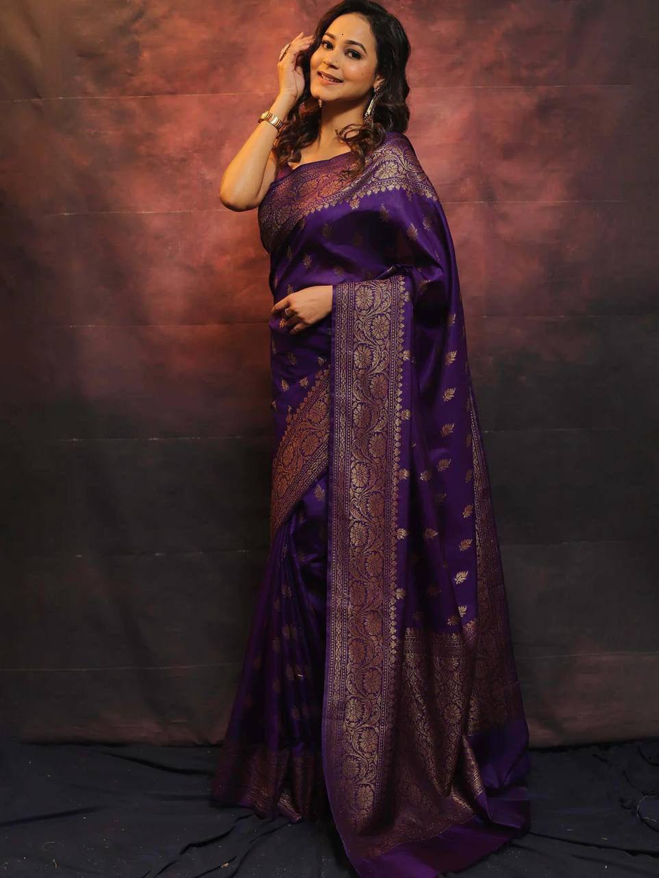 Banarasi Pure Silk Saree in Deep Purple with Zari Work