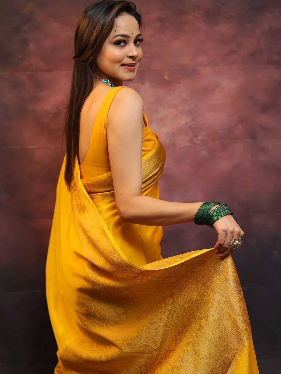 Elegant Yellow Silk Saree with Golden Border