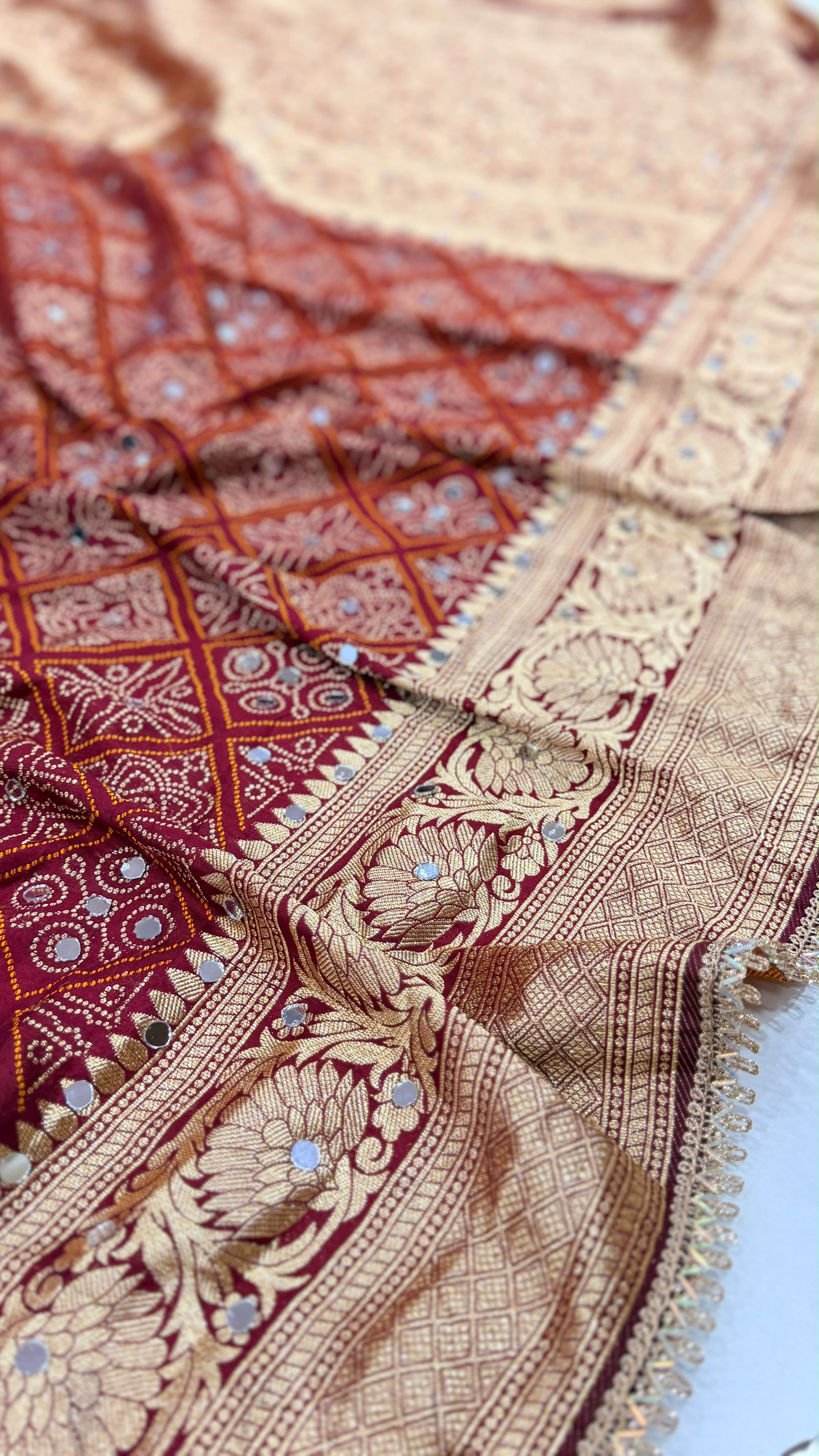 Karva Chauth Special Heavy Pure Silk Saree with Mirror Work & Designer Zari Border