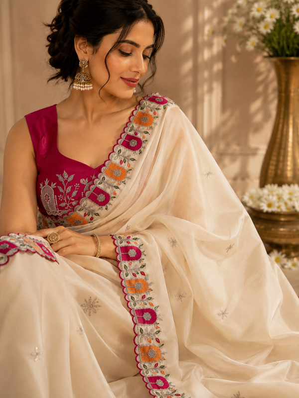 Premium Rangoli Silk Saree with Heavy Embroidery & Sequence Border