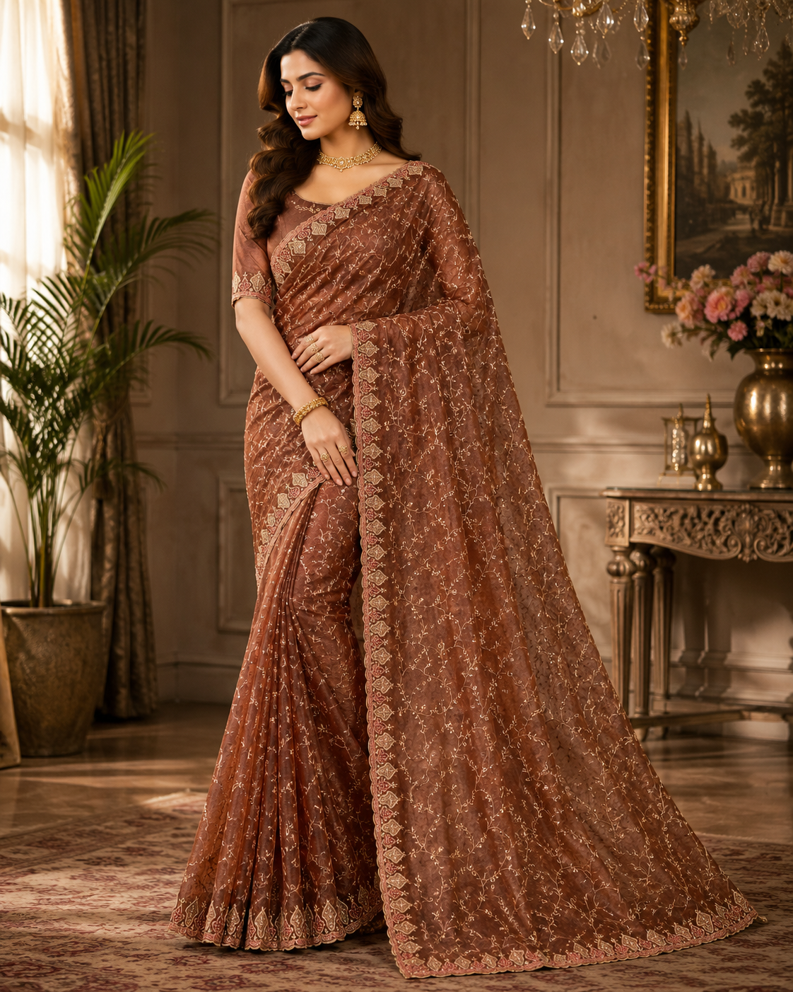 Premium Twill Net Embroidered Saree with Designer Blouse | Wedding & Party Wear Collection
