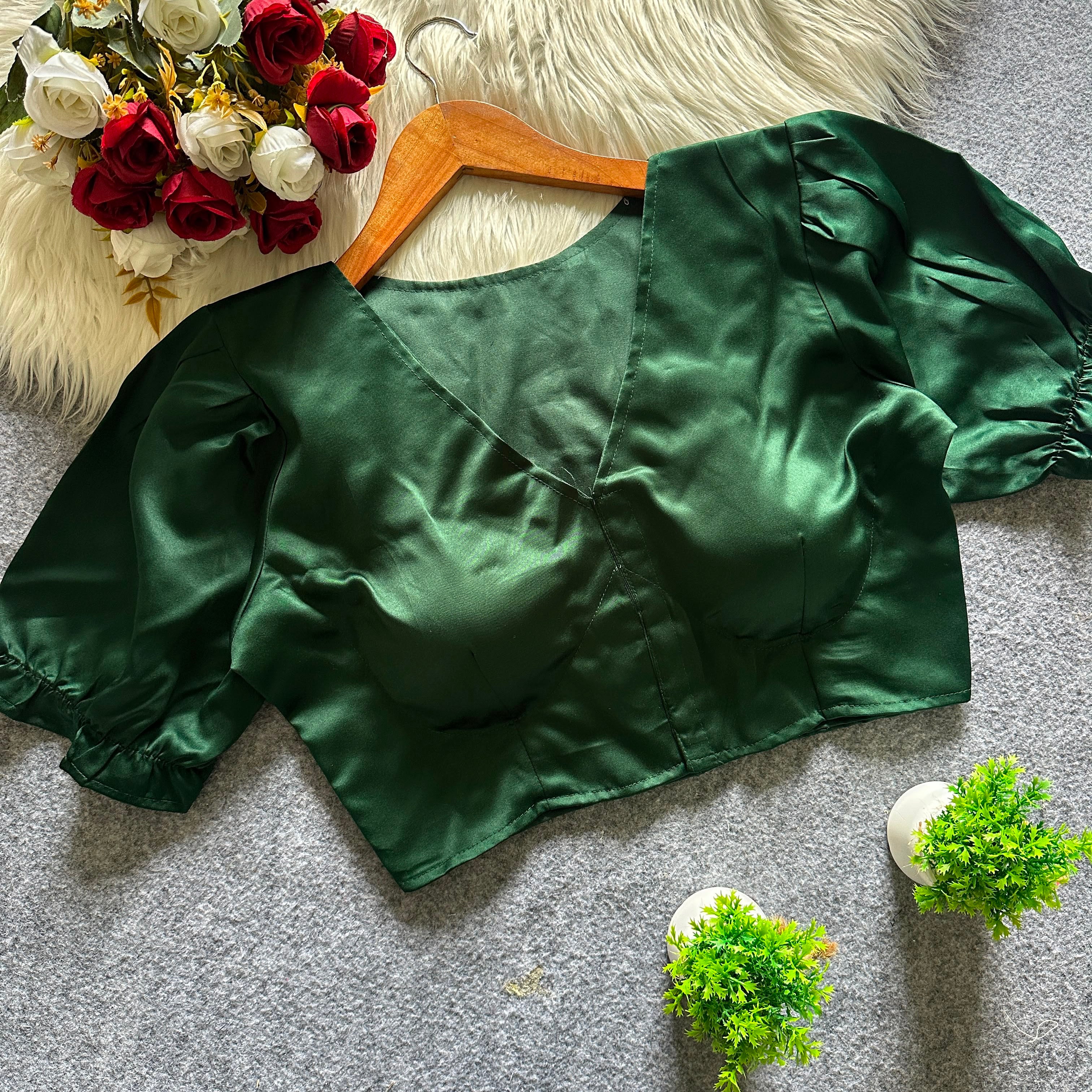Pure Malai Satin Padded Designer Blouse – Open Back | Free Size 38–42