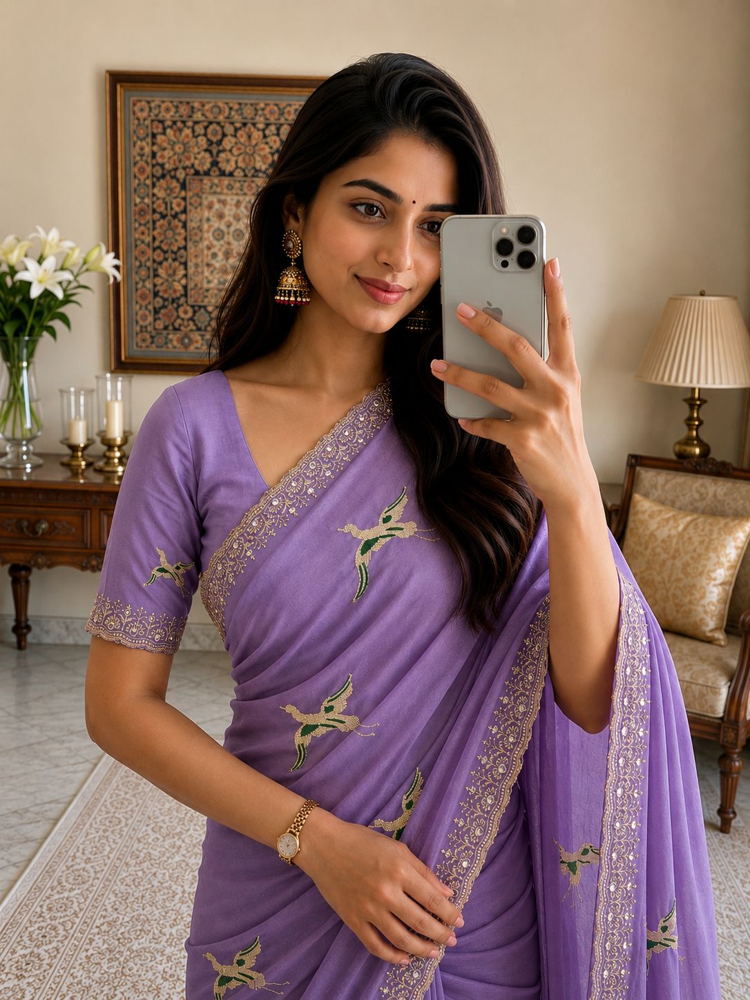 Premium Embroidery & Mirror Work Saree with Designer Blouse