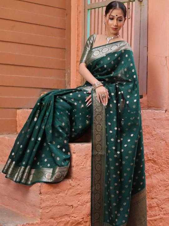 KP 7000 Soft Litchi Silk Saree with Jacquard Border Blouse