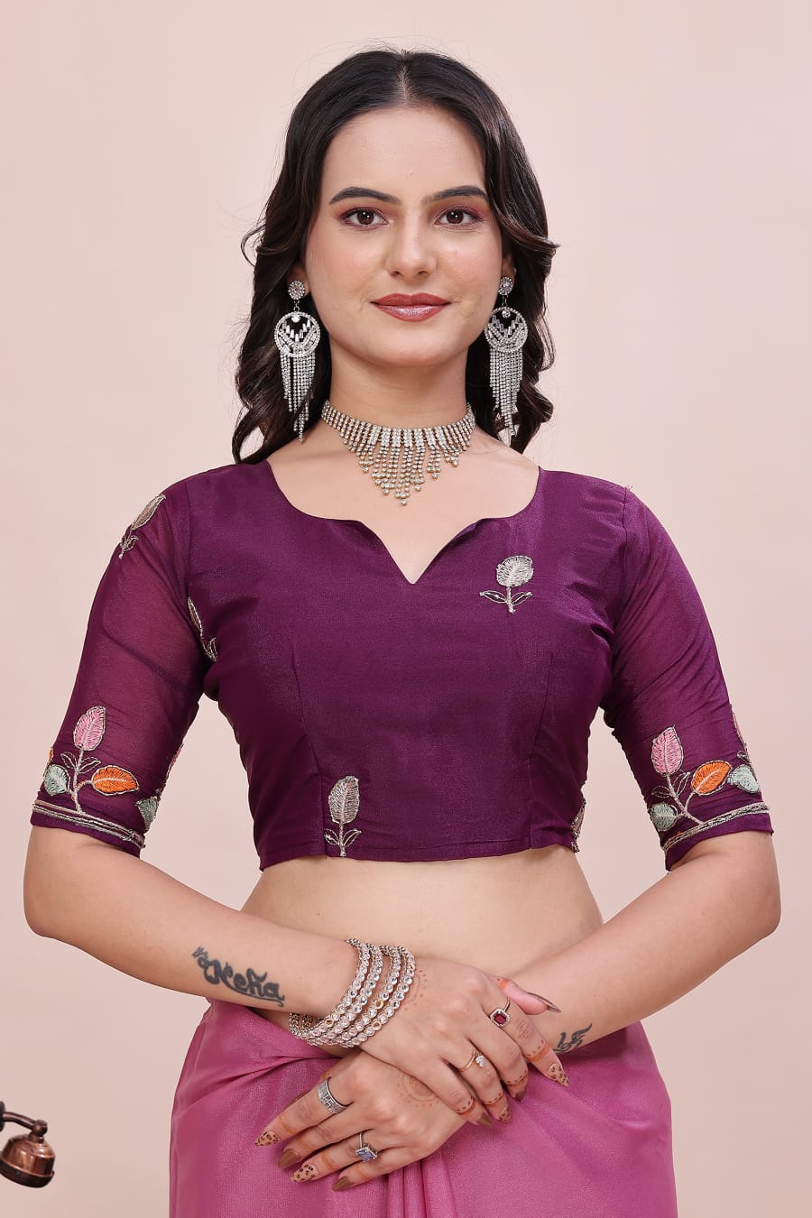 Rose Petal Embroidered Star Georgette Saree with Beads Work Border