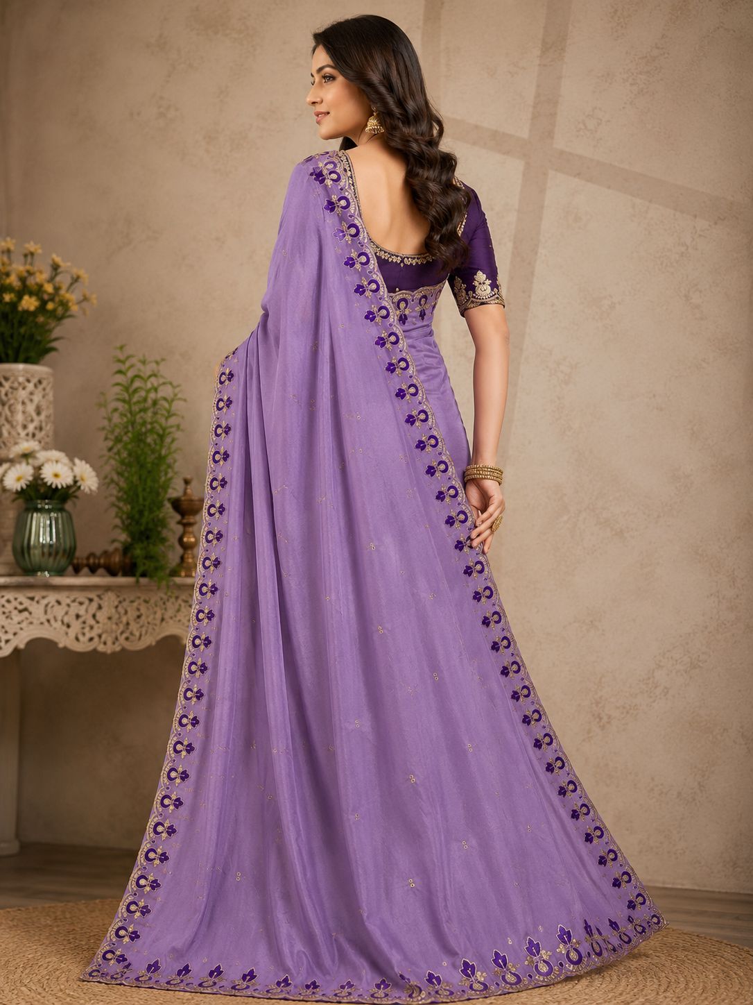 Kalash Premium Star Georgette Embroidered Saree with Designer Border & Running Blouse