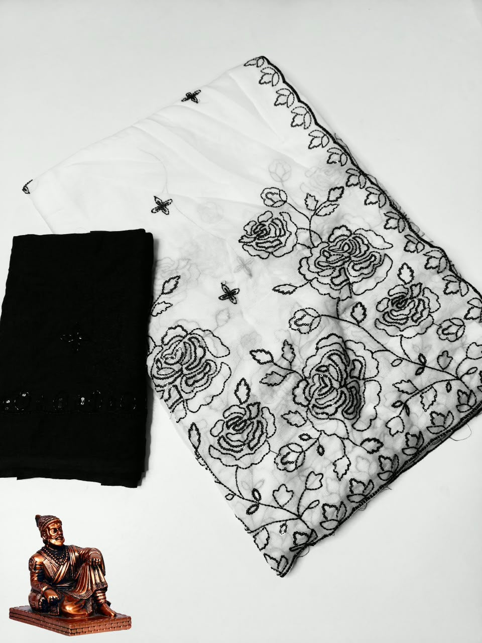 Premium Star Georgette Saree with Black Sequin & Thread Embroidery and Matching Blouse